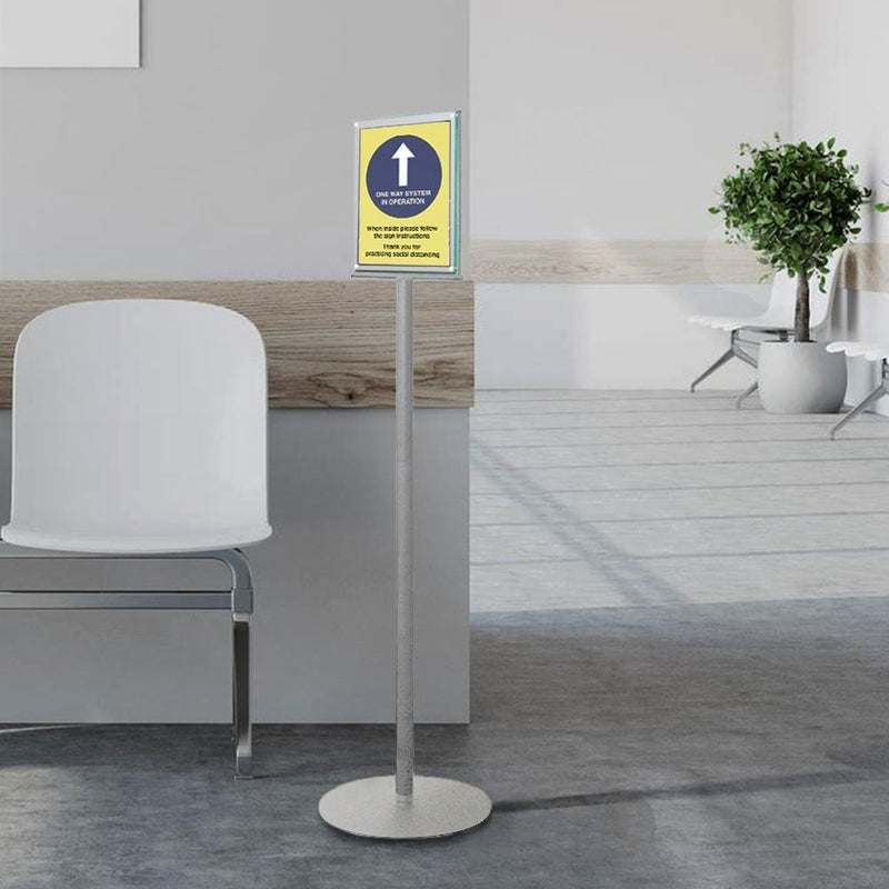 Silver Upright Double Sided Floor Standing Aluminium Magnetic A4 Sign Holder - Portrait - 330mm Wide x 1422mm High