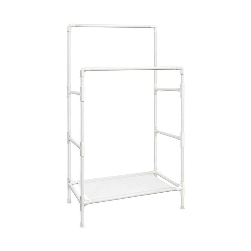 White Double Clothes Rail with Storage Shelf and Side Rails Displaysense